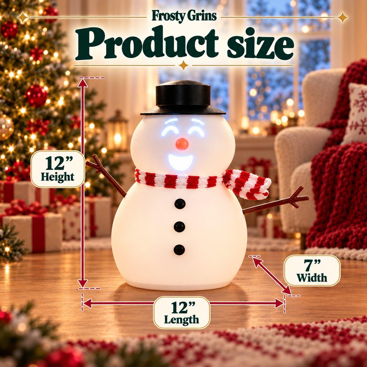 Frosty Grins size: 12 inches tall, 12 inches long, 7 inches wide