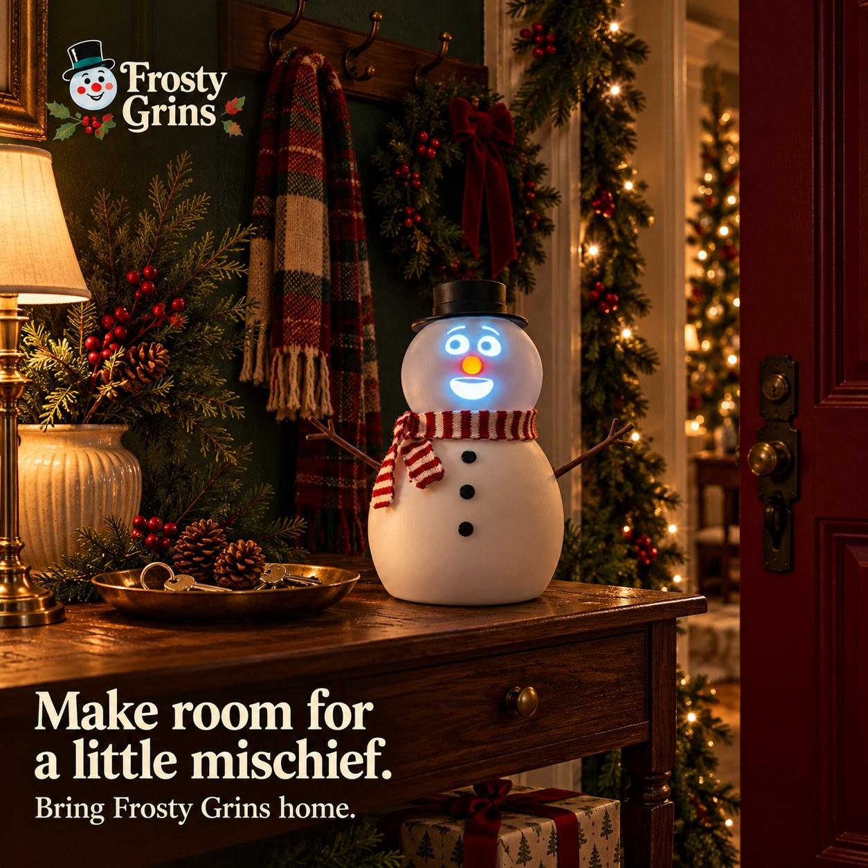Frosty Grins on an entryway table: make room for a little mischief